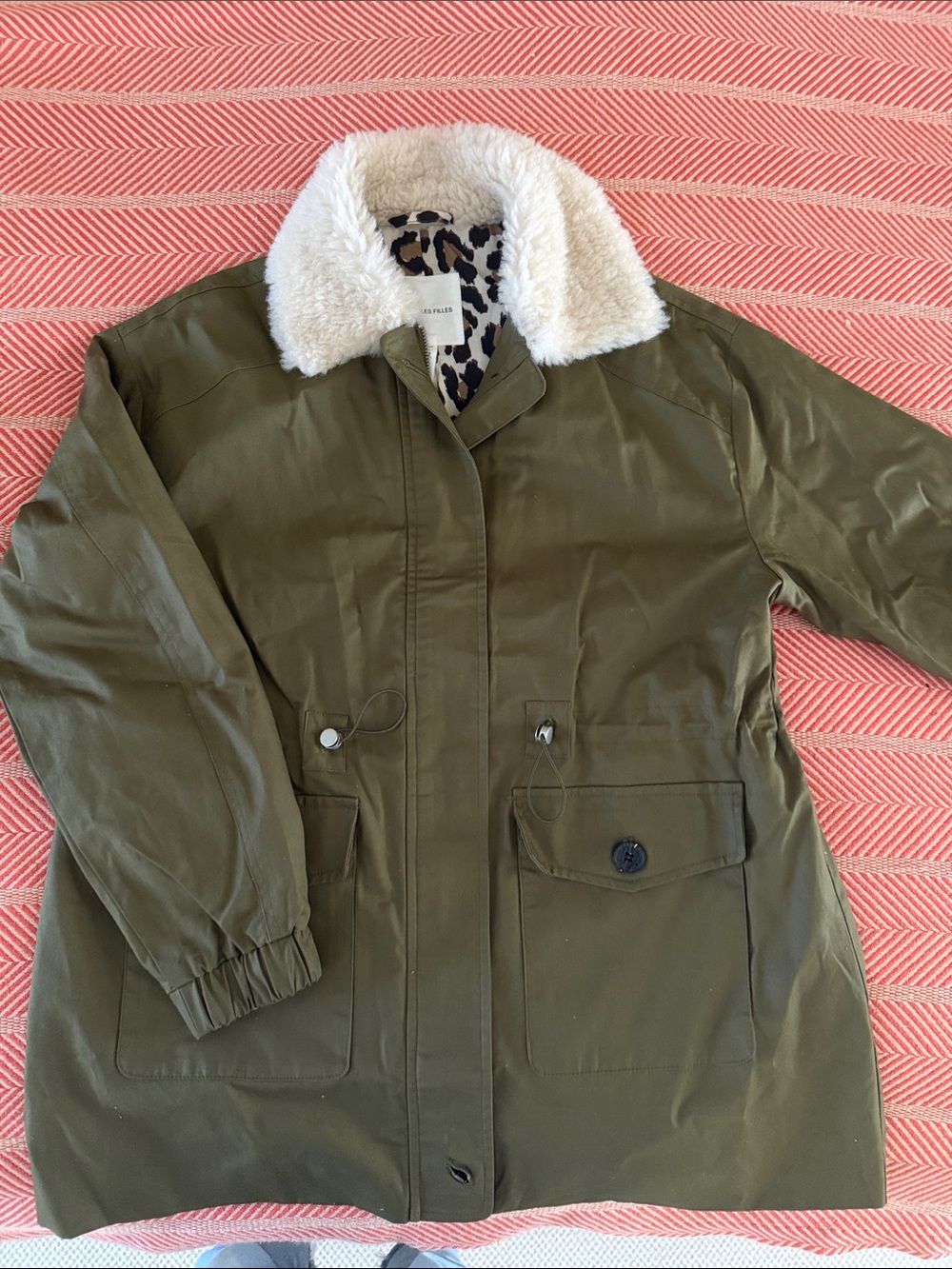 Avec Les Filles Olive Utility Jacket with Cream Sherpa Collar